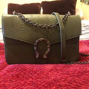 Olive faux snake skin purse with mermaid center piece
